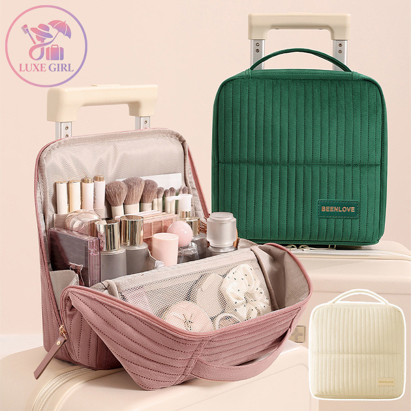 LUXE GIRL กระเป๋าเครื่องสําอาง ความจุขนาดใหญ่ ขนาดใหญ่ แบบพกพา แยกแห้งและเปียกได้ จุของได้เยอะ