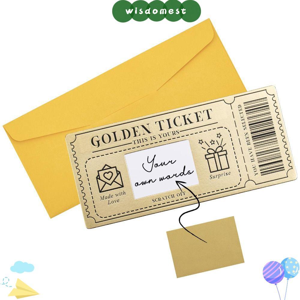 WISDOMEST Golden Ticket Scratch- Card, Raffle Gift with Envelope Concert Ticket, Party Favor Scratch