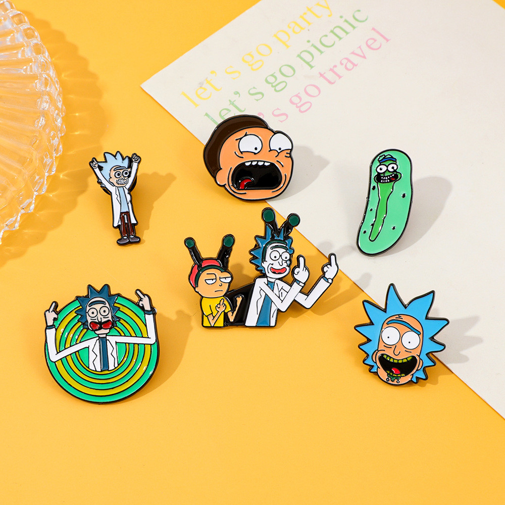 Rick และ Morty Rick และ Morty เข็มกลัดป้ายโลหะ Creative กระเป๋านักเรียนตกแต่งคอ Pin ของขวัญระดับไฮเอนด์การ์ตูนบาร์ Badge