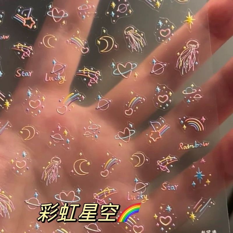 小红书同款星球极光美甲贴纸童趣少女心梦幻儿童diy水杯相机贴纸Cute and sweet nail stickers, children's nail stickers, baby nail sti
