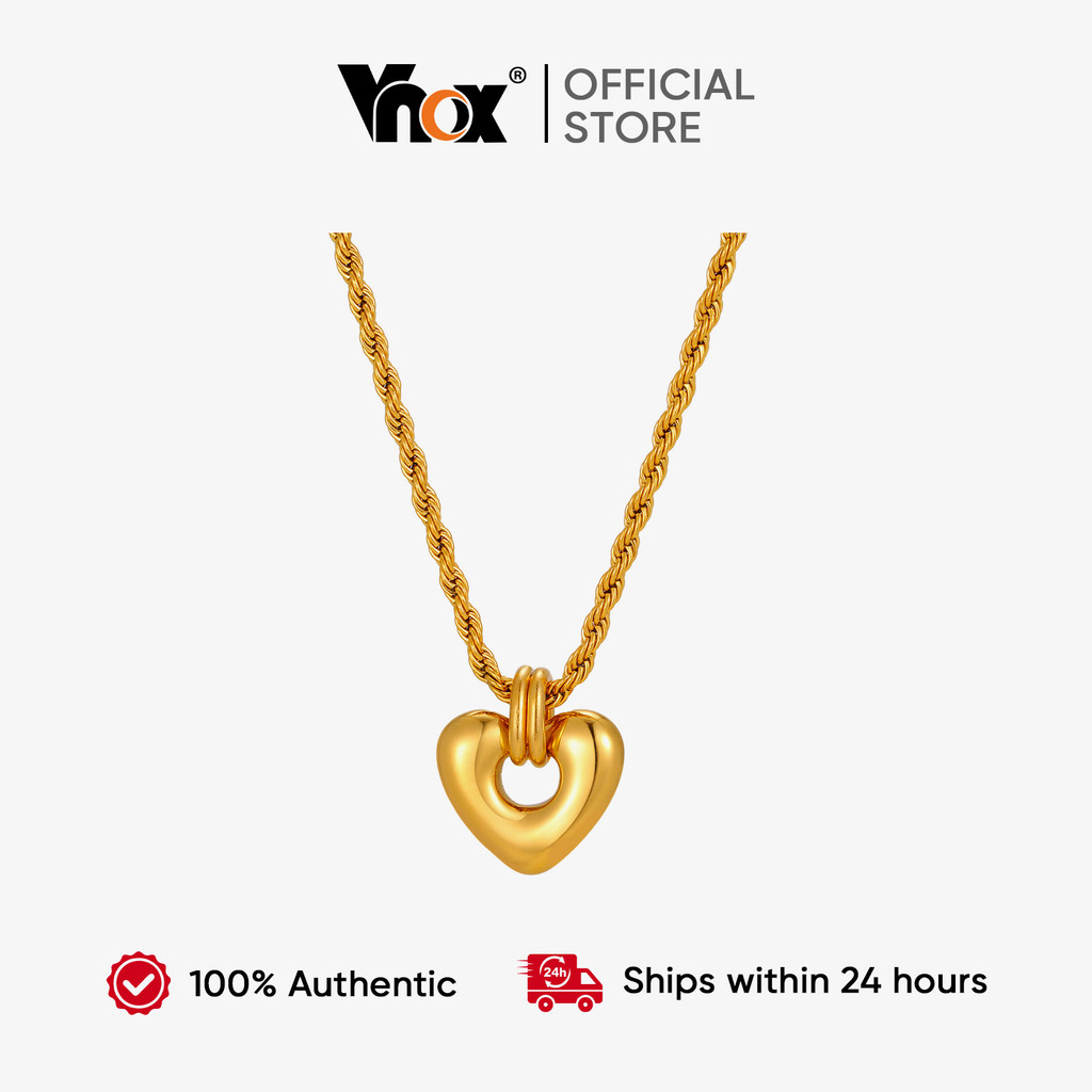 VNOX วีน็อกซ์ สร้อยคอทองคำหัวใจโซ่บิดสำหรับผู้หญิง สแตนเลส ใส่ได้ทุกวัน และเป็นของขวัญน่ารัก
