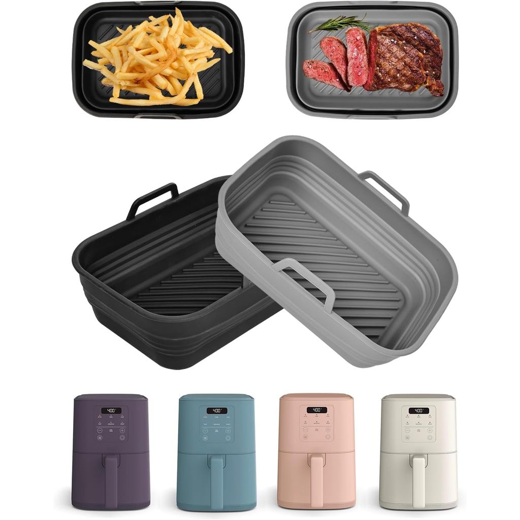 Air Fryer ซิลิโคน Liners พับ 2-Pack สําหรับ bella 4Qt (3.3lb) Slim Air Fryer, Reusable Airfryer หม้อ