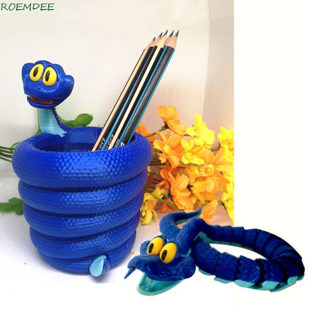 ROEMDEE Snake Gary Storage Case, 3D พิมพ์การ์ตูน Zootopia ที่ใส่ปากกา, องค์กรสํานักงานสมจริงสีฟ้าข้อ