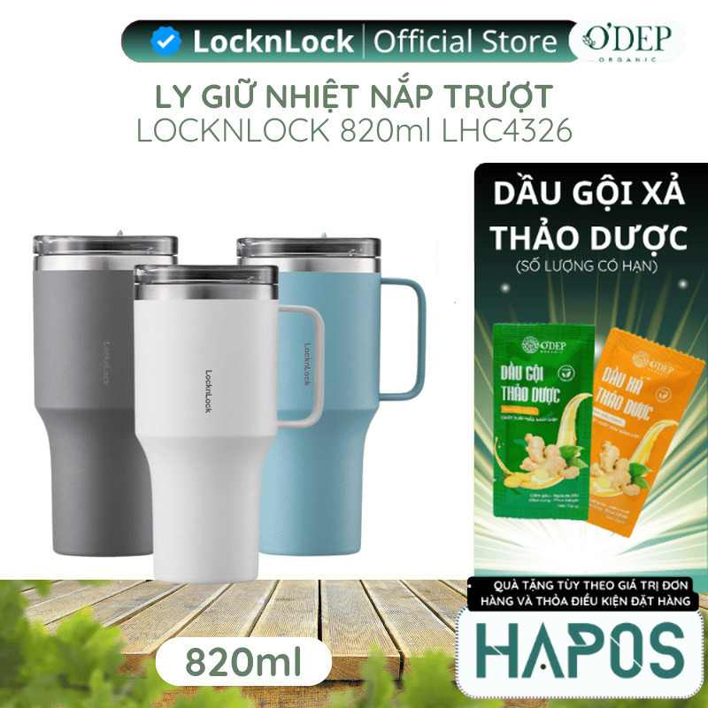 LocknLock Metro King กระติกน้ําร้อน 820ml พร้อมฝาปิดเลื่อนสําหรับรถยนต์ใช้ LHC4326 - HAPOS LHL