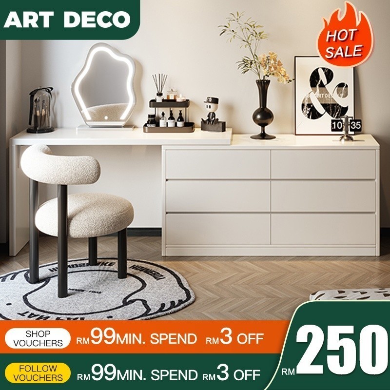 Meja Solek Meja Makeup Chest Drawer DIY L Shape Table Bedroom Dressing Table with Mirror Makeup tabl