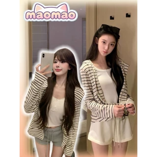 Maomao​💜พร้อมส่ง🌟 เสื้อคลุมแขนยาว กันหนาว ดีเทลลายทางสไตล์มินิมอล ชุดออกเดท ใช้งานได้หลากหลาย ของขวัญปีใหม่ FY7823