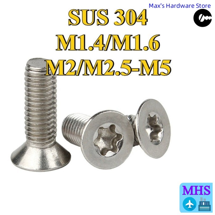 จัดส่งด่วนสกรูสแตนเลส304 สกรูหัวจม GB2673 ดอกบ๊วยด้านในหัวแบนพร้อมคอลัมน์สกรูกันขโมย M1.4/M1.6/M2/M2