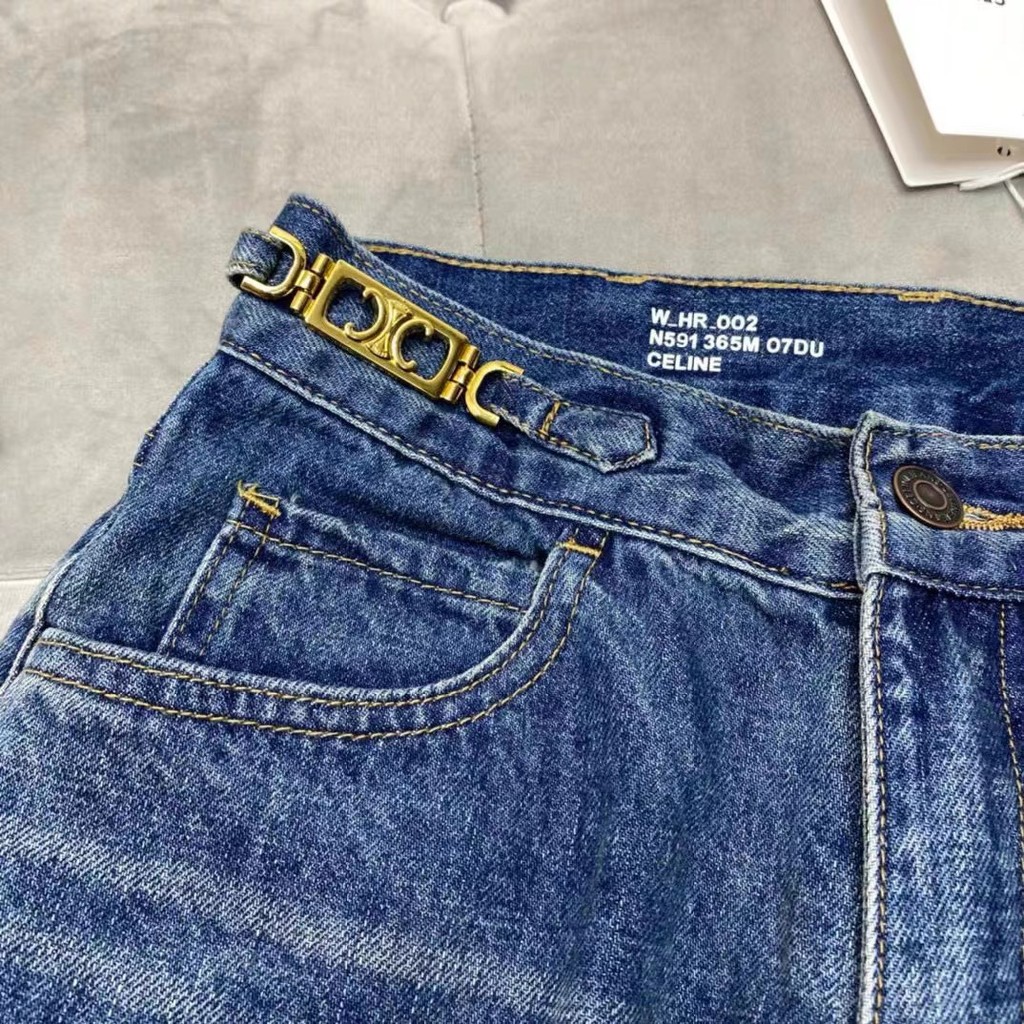 LZ-Studio8 แจ๊ตสีฟ้ามีกระดุมโลหন สไตล์เรียบง่ายสำหรับทุกโอกาส ขายาวทรงตรงปี 2022