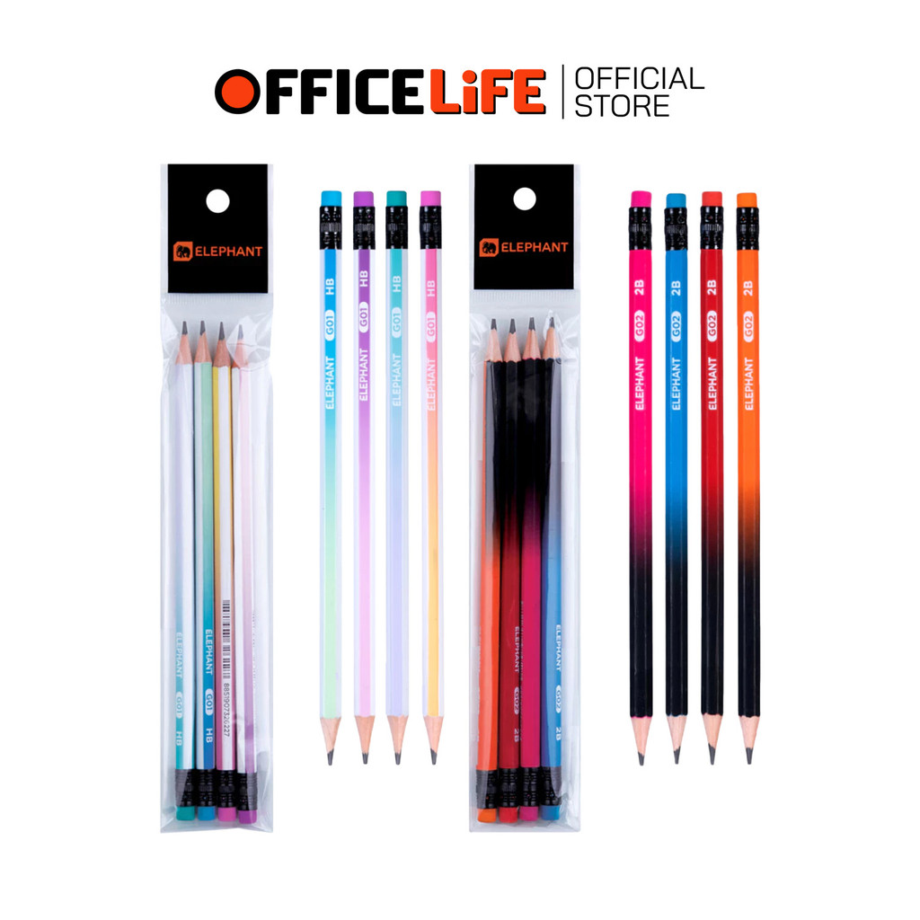 Elephant (ตราช้าง) ดินสอไม้ ดินสอดำ รุ่น G01 / G02 ความเข้ม HB / 2B ( 4 แท่ง / แพ็ค )