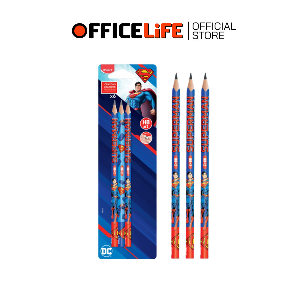 Maped (มาเพ็ด) ดินสอ ดินสอไม้ ดินสอดำ รุ่น Superman ซุปเปอร์แมน ความเข้ม HB ( 6 ด้าม / แพ็ค คละลาย )