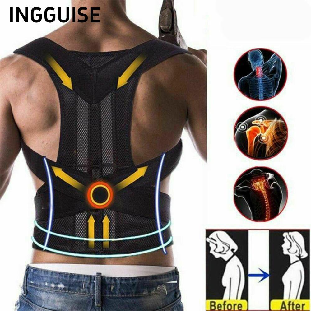 INGGUISE Back Support, Neoprene Nylon Black Posture Corrector, กีฬาความปลอดภัยปรับ Therapy Corrector