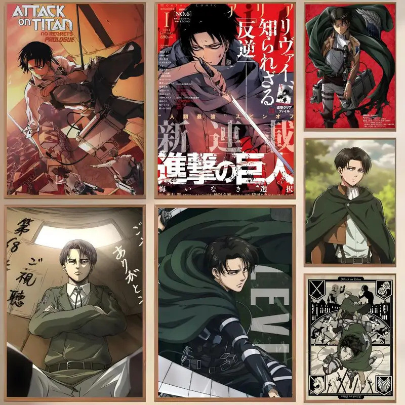 อะนิเมะ A-Attack On Titan Levi Ackerman โปสเตอร์ผ้าใบทนต่อริ้วรอย Wall Art Easy Hang Home Decor สําห