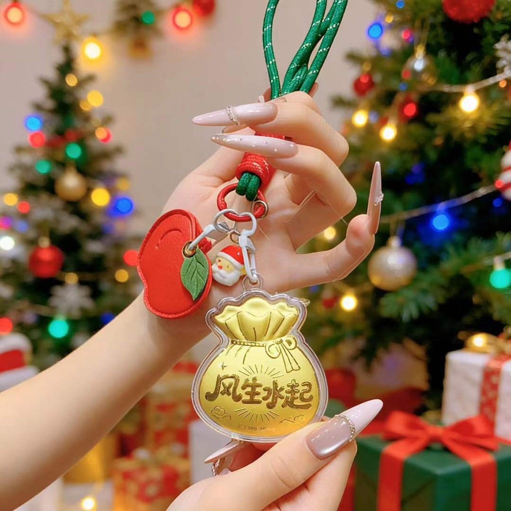 Spike Pick-up เปลือกรั่ว ทองคําบริสุทธิ์ 999 จี้ต้นคริสต์มาส พวงกุญแจทอง ของขวัญคริสต์มาส การ์ตูน ห่