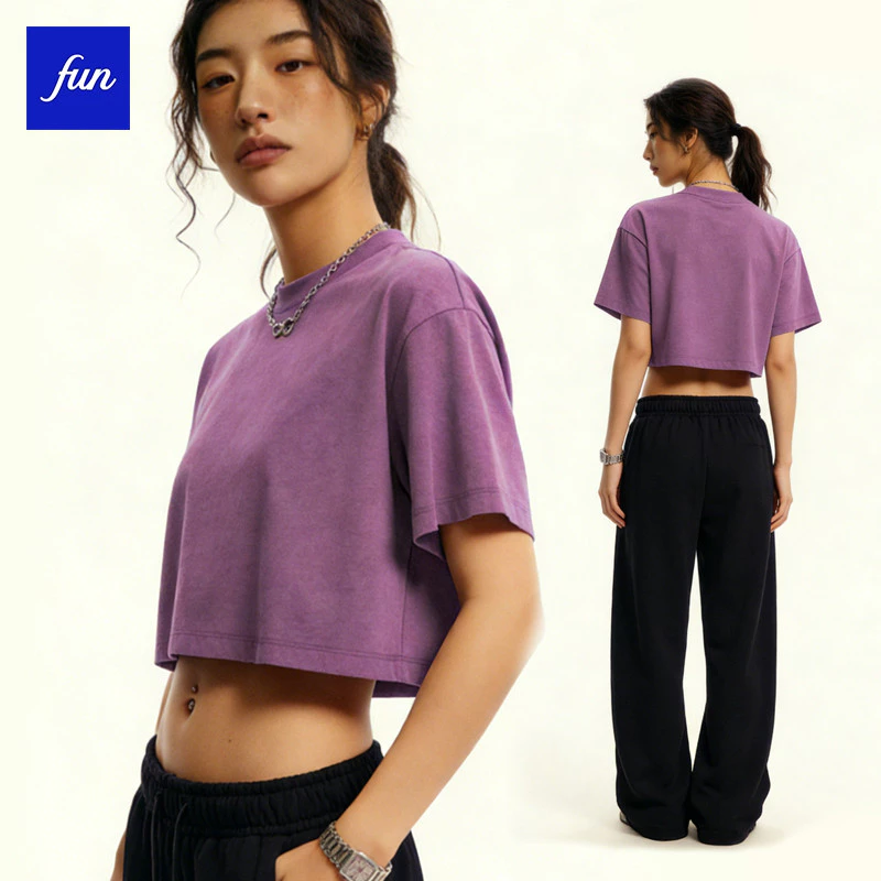 เสื้อยืดแขนสั้น 230g สาวร้อน Slim-fit ผ้าฝ้ายแท้รัดรูปลําลองที่ไม่ซ้ํากัน Hip-Hop กีฬาแขนสั้น