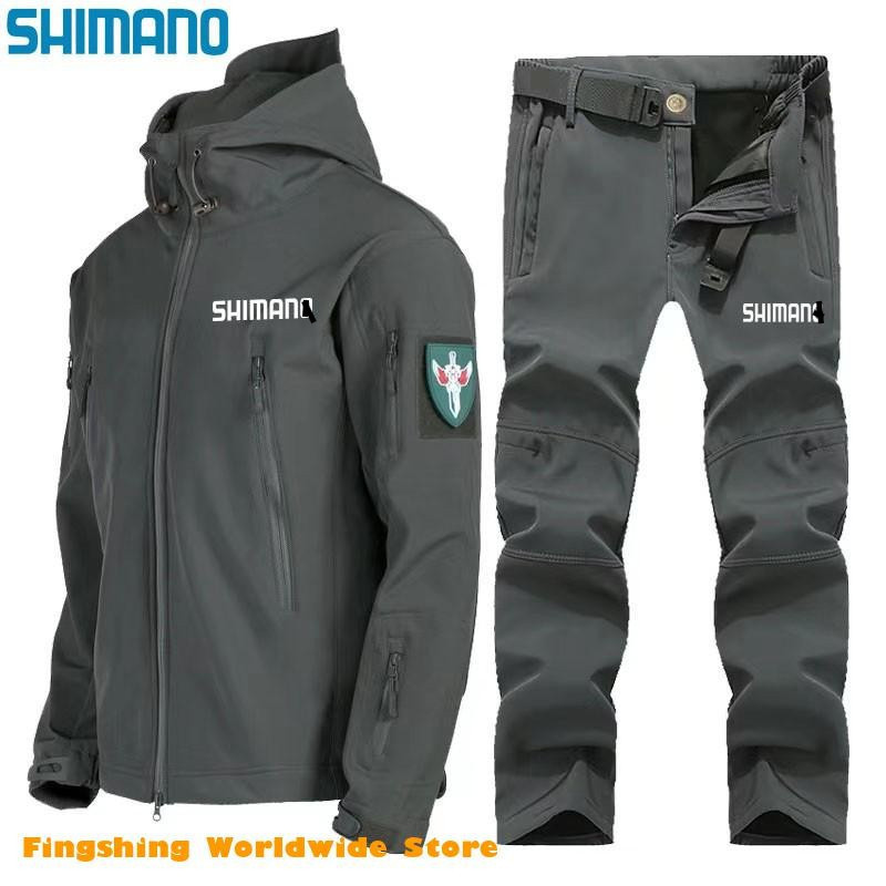 SHIMANO ใหม่เสื้อผ้าตกปลาชุดขนแกะกันน้ํา Warm Man เสื้อแจ็คเก็ตตกปลากลางแจ้งและกางเกง Soft Shell เสื