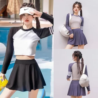 GOODFIGURE BIKINI ชุดว่ายน้ำกีฬาผู้หญิง ชุดว่ายน้ำเรียบร้อย ชุดว่ายน้ำไม่โป๊ ⛵🏝 มีไซส์ M-XL | น้ำหนัก 40-65 กก.SET-BK059