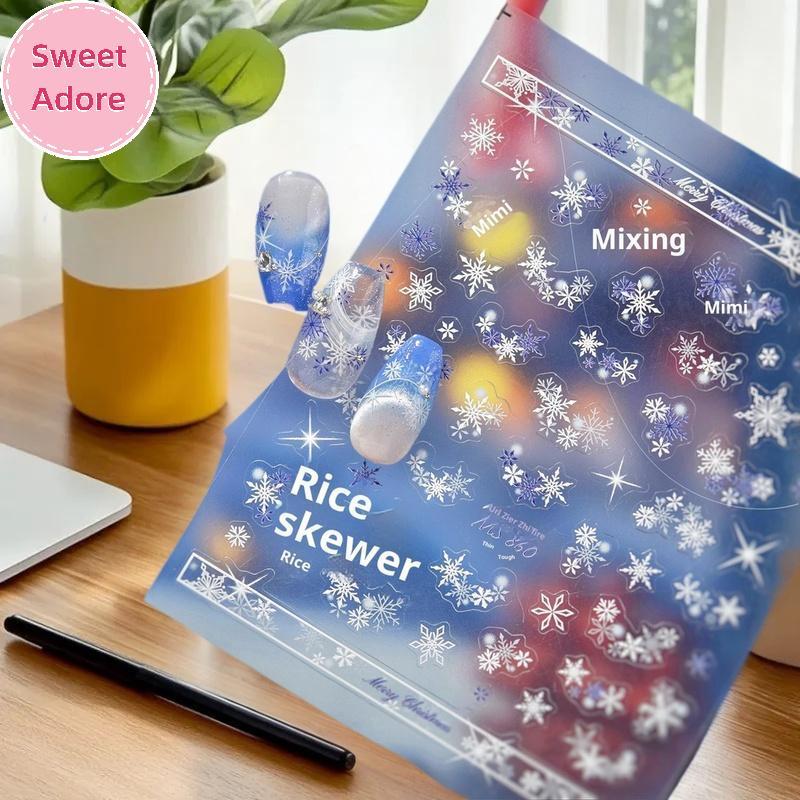 SweetAdore Lace Snowflake Nail Art Stickers Modern Simple Nail Stickers Lace Snowflake Jewelry Nail 