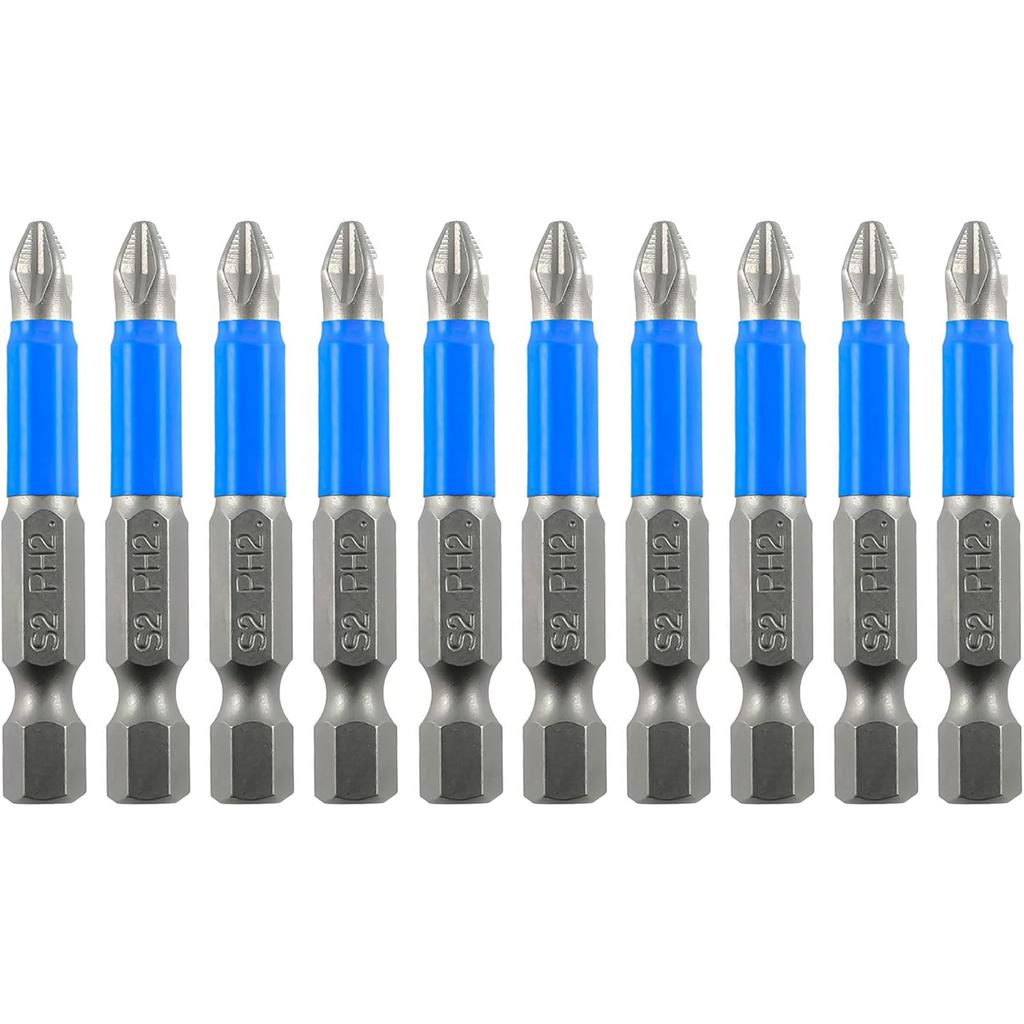 Anti Slip Phillips Cross Slot PH2#2 ไขควงสั้นชุด Bit 10 ชิ้น 1/4 นิ้ว Hex Shank 2 นิ้ว/50 มม.ความยาว