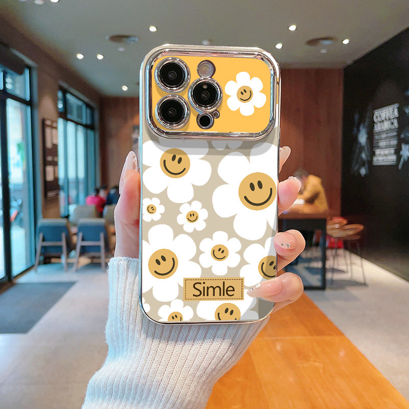 เคสโทรศัพท์ลายดอกเบญจมาศและหน้ายิ้ม ใช้ได้กับ iPhone 11/13/14/15 Pro/16/17 Pro/16 ProMax,X/MAX/XR,7/8Plus ZT6DSC0473