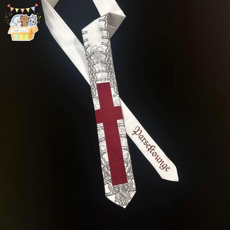 [KXH] Gothic Kawaii Elegant ผู้ชายเนคไทสําหรับ Man อะนิเมะ Y2k Tie พิมพ์ Lolita คอสเพลย์ Punk Emo ปล