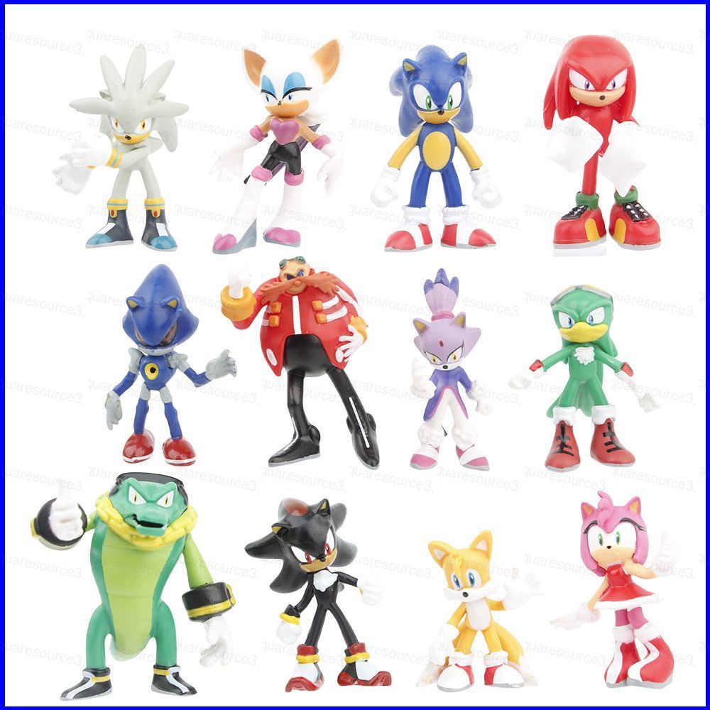 12 ชิ้น Sonic The Hedgehog Action Figure Knuckles the Echidna Shadow the Hedgehog Rouge the Bat Prow