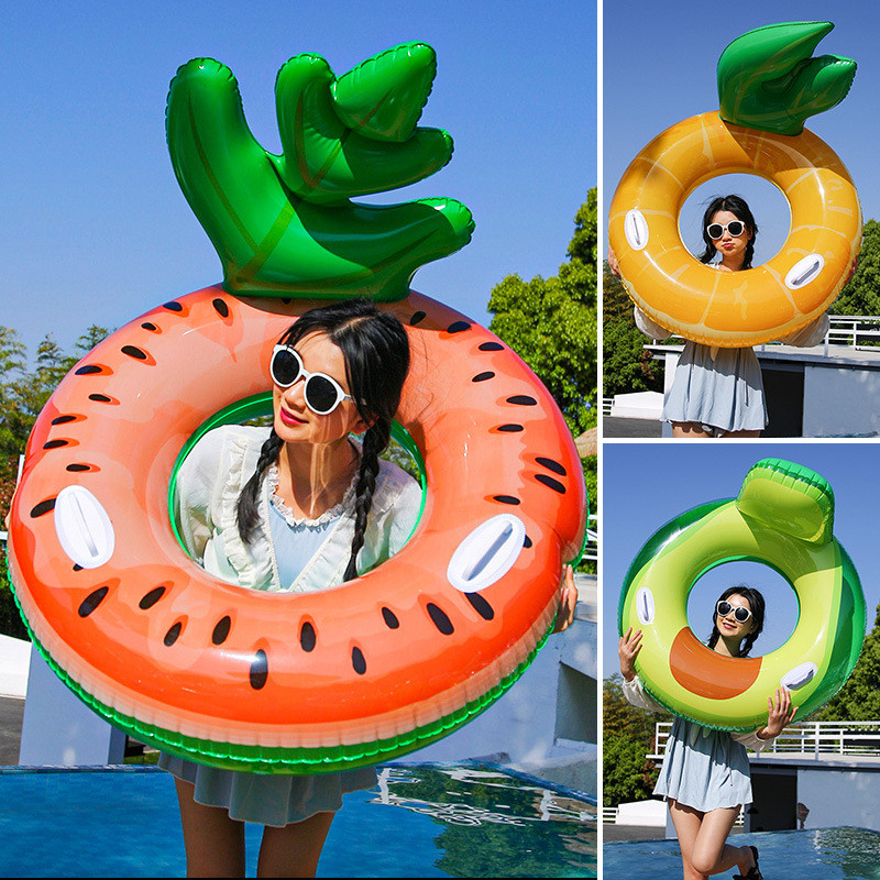 Adult Water Play Backrest Pineapple Float Lounger Swimming Ring Inflatable Underarm Handle Fruit Swi