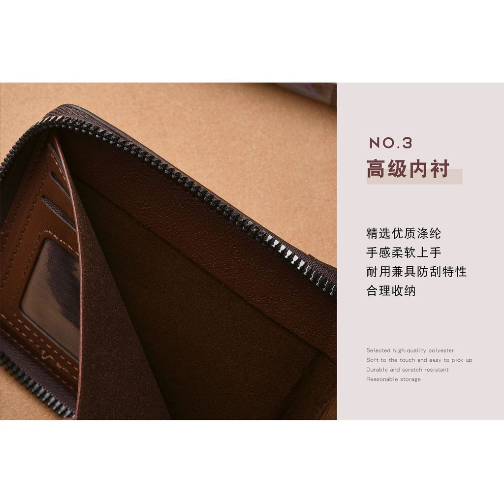 กระเป๋าสตางค์ผู้ชายใหม่ pu ซิปสีขัดเงา Multi-card Slot Casual Retro กระเป๋าใส่เหรียญความจุขนาดใหญ่เปรี้ยว - รูปที่ 3