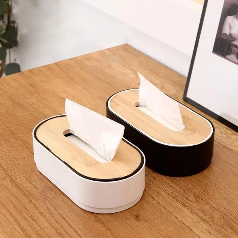 Tissue Box Bamboo Cover Toilet Paper Box Napkin Holder Case Tissue Paper Dispenser Paper Towel Stora