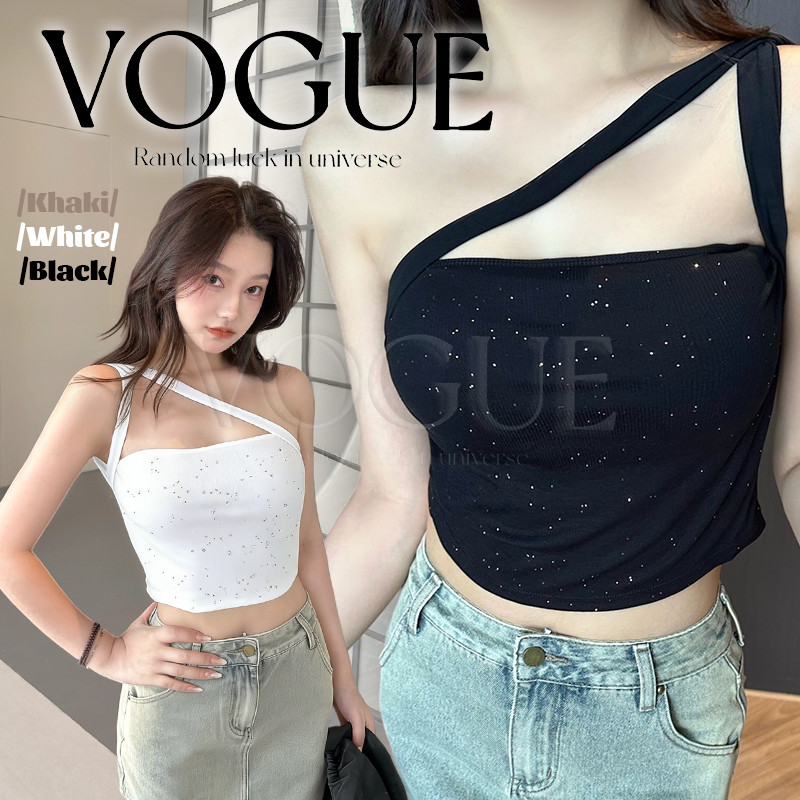 Vogue🌟พร้อมส่ง🌟 เสื้อกล้ามเสริมฟองน้ำ ดีเทลสายคาดเก๋ไม่ซ้ำใคร ผ้านุ่ม (FY1676)