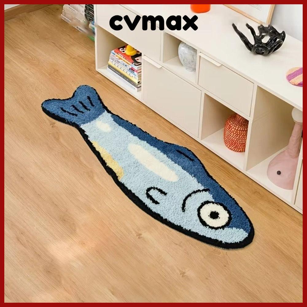พรมตกแต่งบ้าน CVMAX, พรมตุ๊กตานุ่มกันลื่นดีไซน์สร้างสรรค์, รูปทรงปลาโคซี่น่ารักการ์ตูนพรมปลาแซลมอนห้องนั่งเล่น