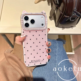 Minimalist Wave Sparkling Powder Luxury Cat Ear Water Diamond 2-in-1 Case 17 เหมาะสําหรับ iPhone 17 Pro Max Apple 17 Pro ถุงลมนิรภัย Anti Drop เคสโทรศัพท์ฝาครอบป้องกัน