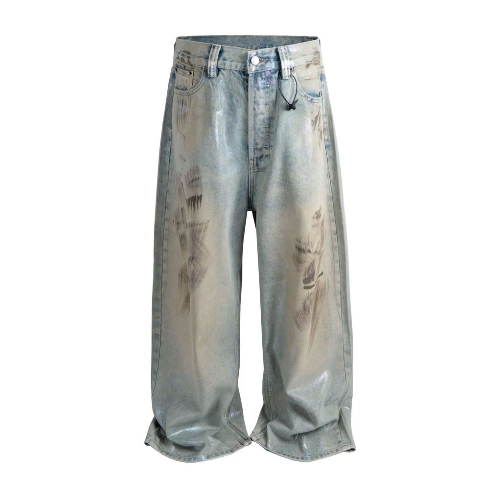 RECT New Heavy Industry Colorful Coating Ink Splash Vintage Washed Loose Wide-Leg Jeans