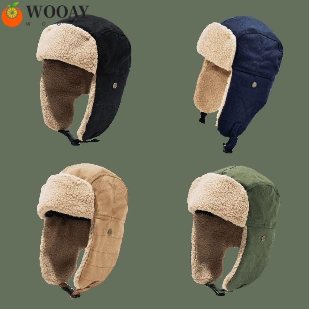 WDGW หมวกคลุมหูทหารสำหรับสุภาพบุรุษ - แบบเครื่องบินทิ้งระเบิด วัสดุหนา สำหรับกิจกรรมแคมป์ปิ้งในฤดูหนาว (สวมสบาย) - อุปกรณ์กันหนาว เครื่องแต่งกายกลางแจ้ง