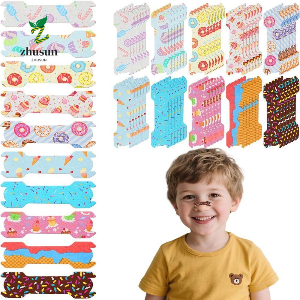 ZHUSUN 6/10pcs แผ่นแปะจมูกเด็ก,Breathable การ์ตูนเด็กจมูกแถบ,เทปจมูก 44x14 มม./55x17 มม.แถบหายใจ Boy Gril
