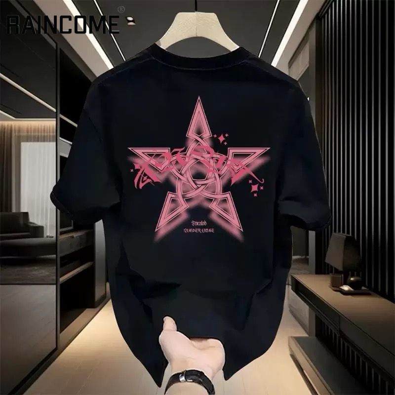 2026แฟชั่น2026สไตล์อเมริกันสตรีทสวมพิมพ์ผ้าฝ้ายแท้แขนสั้นเสื้อยืดผู้ชายผู้หญิงรอบคอหลวมสบายๆอินเทรนด