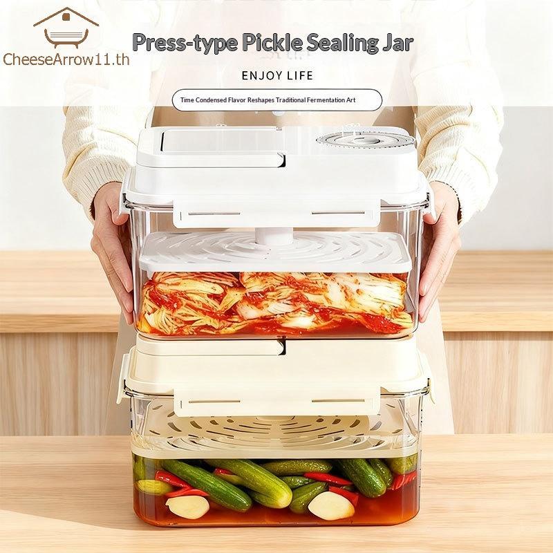 CHE 4L โถดองพลาสติกพร้อมแผ่นกด Leakproof Kitchen Organizer ถังสําหรับ Gherkin Sauerkraut Olive และกิ