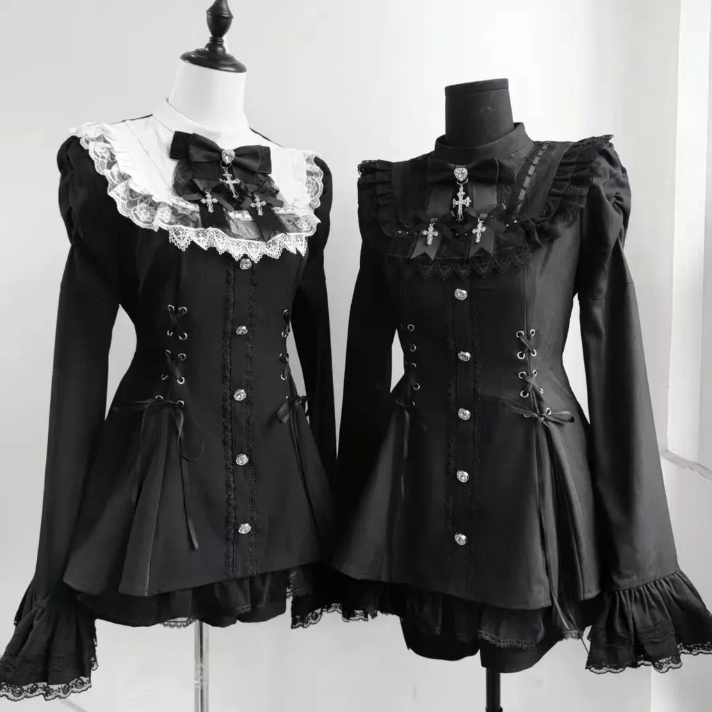 X-Sleeved Bow Lace Long-ORANGEชุดLolita GothicเอวแคบDarkฤดูใบไม้ผลิฤดูใบไม้ร่วงสไตล์ใหม่สบายๆเสื้อผ้าผู้หญิง