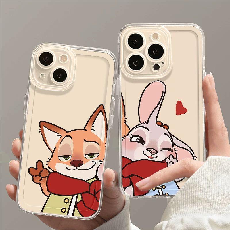 Zootopia! เคสไอโฟน 17/17 Pro/17 Pro Max/16/15/14/13/12/11 ลายนิกกี้จูดี้ คู่รัก โรแมนติก พื้นใส ทนทาน