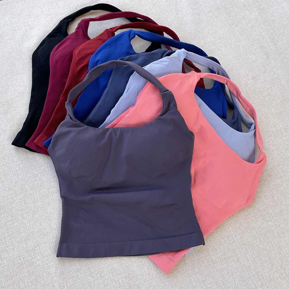 DFYNE สไตล์เดียวกัน Halterneck เสื้อกั๊กผู้หญิงไม่มีรอยต่อโยคะ Halterneck เสื้อกั๊กยาว [E401]