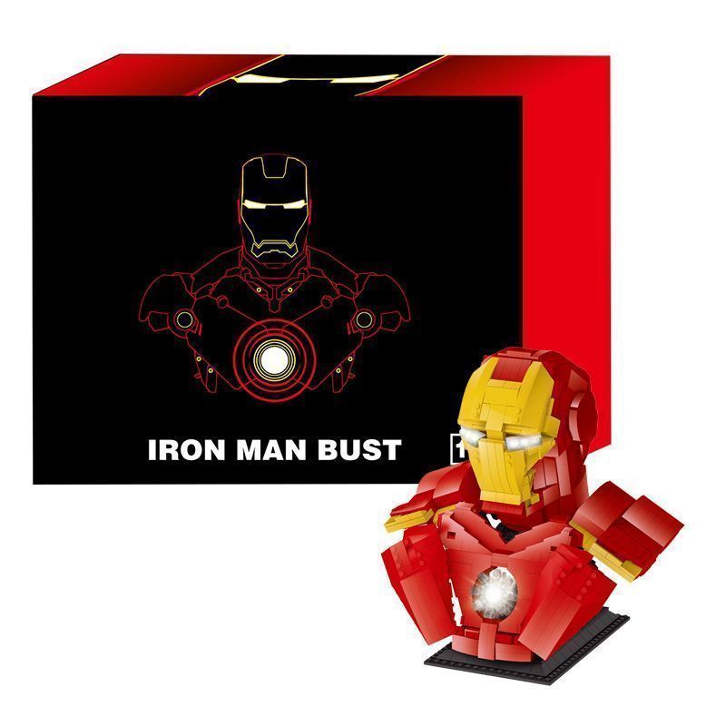 เข้ากันได้กับ Lego Avengers Iron Man Bust Luminous Gift Box Anti-Hulk Armored ความยากสูง Building Bl