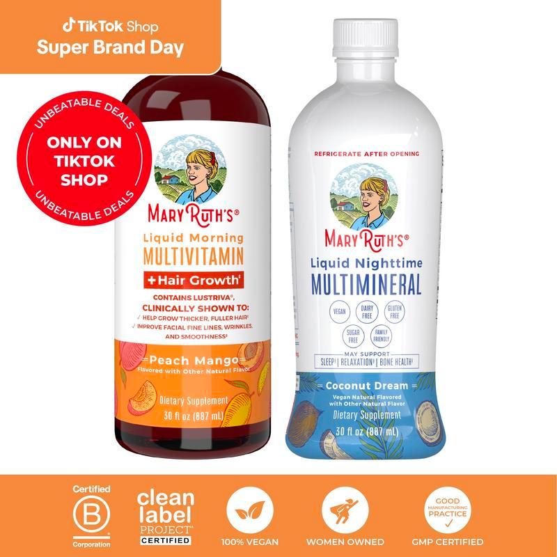 สุขภาพประจําวันของ MaryRust + Hair Growth & Sleep Bundle - Liquid Morning Multivitamin + Hair Growth