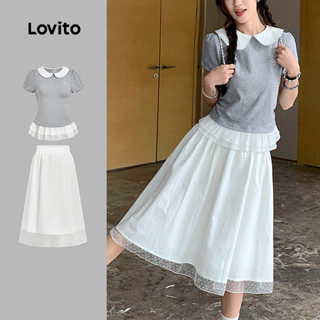 Lovito  เสื้อลําลองหรือกางเกงลําลองลายลูกไม้และโบว์สําหรับฤด…