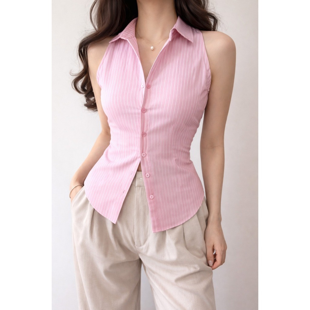 KEMEJA Tq88indonesia อินเทรนด์ SLEEVELESS เสื้อเชิ้ตลายเสื้อสไตล์เกาหลี/SLEEVELESS เสื้อผู้หญิง