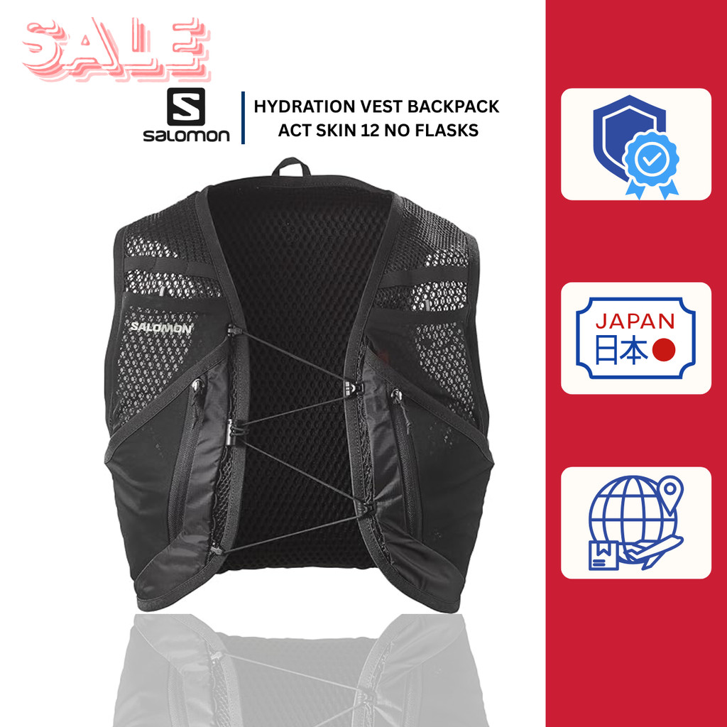 <Sale>SALOMON Hydration Vest Backpack ACT SKIN 12 NO FLASKS (Active Skin 12 No Flasks) BLACK / METAL