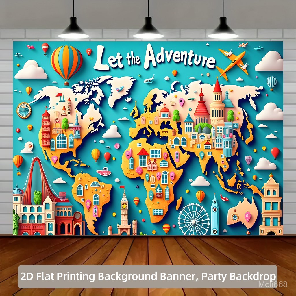 2D Flat, 2D Flat - 2D Flat, 2D Flat - 2D Flat Printing Backdrop Banner 1pc, Adventure Themed World M