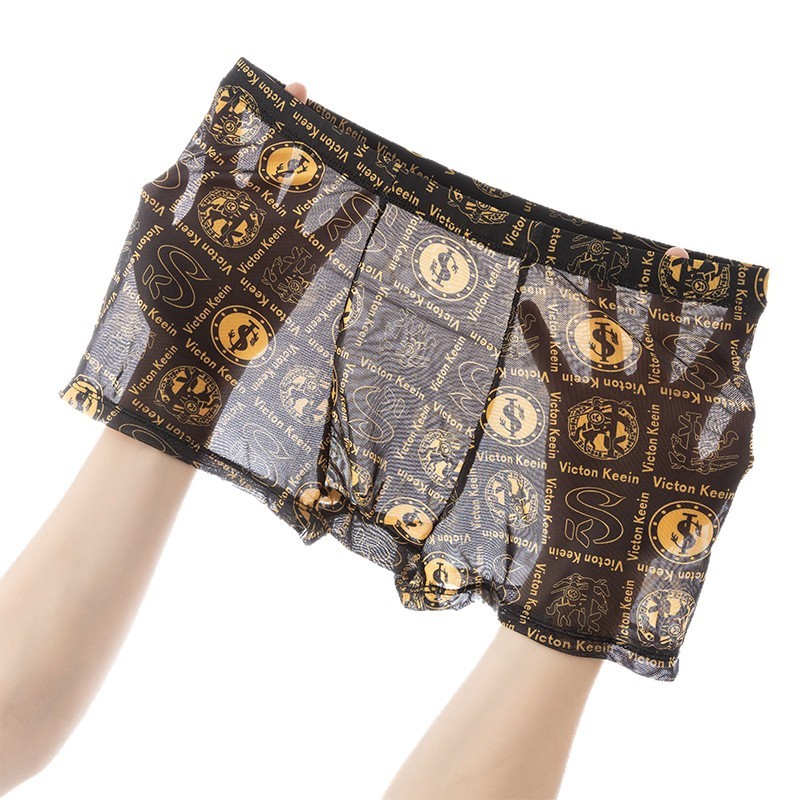 Men Ice Silk Gauze Boxer Summer Sexy Translucent Boxer