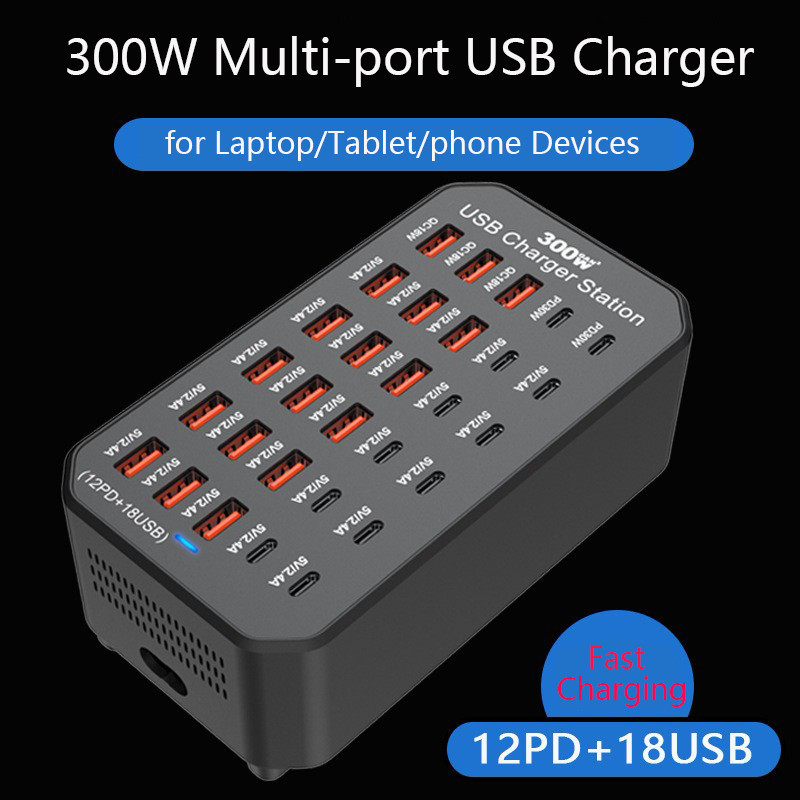 30 พอร์ต USB Charger Station หลายพอร์ตชาร์จ USB 18 USB 12 Type-C ชาร์จเร็ว Hub สําหรับโทรศัพท์มือถือ แท็บเล็ต