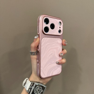 Casing Jendela Besar Mewah Motif Gelombang Air untuk iPhone 17 16 15 14 13 Pro Max 14Plus 15Plus Warna Solid Tahan Guncangan Pelindung Bumper Matte