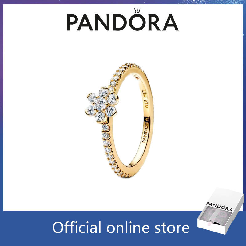 PANDORA ของแท้ 100% S925 เงินสเตอร์ลิง แหวนดอกไม้ประกาย (พร้อมกล่อง)