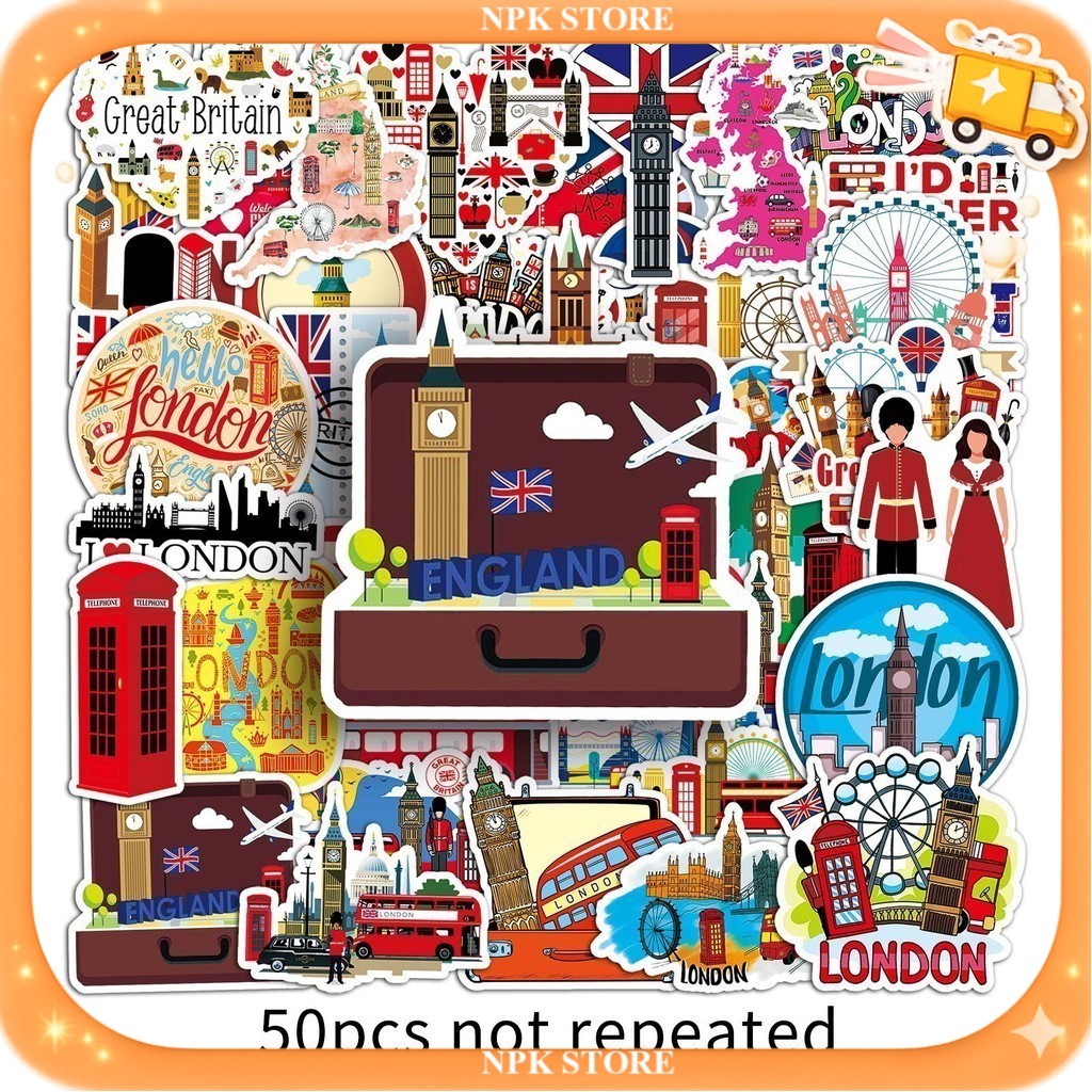 🔥🇹🇭พร้อมส่ง🇹🇭🔥 50ชิ้น สติกเกอร์ สถานที่ท่องเที่ยวอังกฤษ UK Landmark England Sticker กันน้ำ DIY